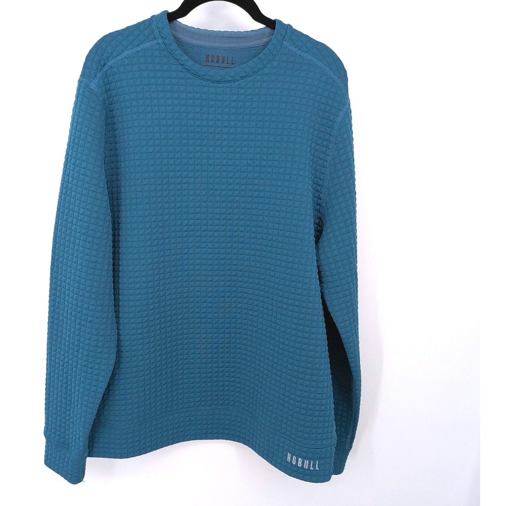 NOBULL Quilt Crewneck Sweatshirt Women Large Teal Waffle Knit Active Athleisure